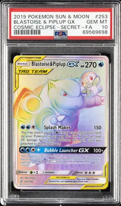 2019 POKEMON SUN & MOON COSMIC ECLIPSE FULL ART/BLASTOISE & PIPLUP GX PSA 10 - Image 1