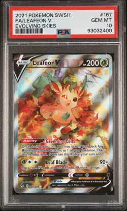 2021 POKEMON SWORD & SHIELD EVOLVING SKIES #167 FULL ART/LEAFEON V PSA 10 - Image 1