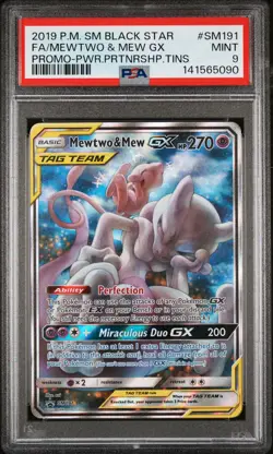 2019 POKEMON SM BLACK STAR PROMO #SM191 FULL ART/MEWTWO & MEW GX PSA 9 - Image 1