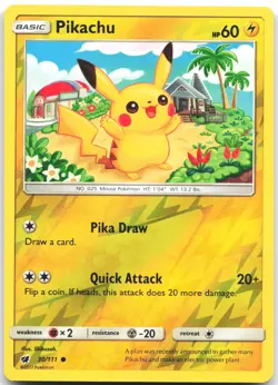 Pikachu 30/111 Common Crimson Invasion Pokemon Reverse Holo Near Mint - Image 1