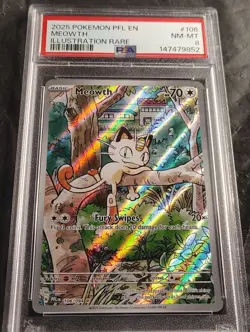 Meowth Pokemon Me02: Phantasmal Flames 106/094 Illustration Rare Holo PSA 8 2025 - Image 1
