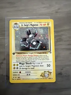 Pokemon TCG Swirl Lt. Surge's Magneton 008/132 Gym Heroes Holo 1st Edition - Image 1