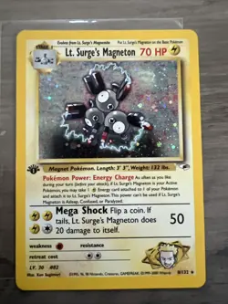 Pokemon TCG Swirl Lt. Surge's Magneton 008/132 Gym Heroes Holo 1st Edition - Image 2