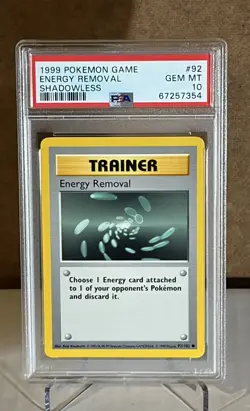 1999 POKEMON WOTC SHADOWLESS BASE SET ENERGY REMOVAL #92 PSA 10 - Image 1