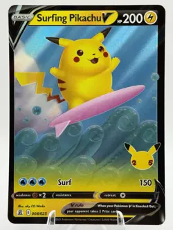 Surfing Pikachu V 008/025 Pokemon Celebrations 25th Anniversary Pokemon TCG - NM - Image 1