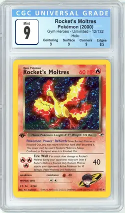 Pokemon Rocket's Moltres GYM Heroes 1st Edition #12 Holo Rare CGC 9 Mint - Image 1