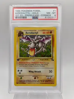 Pokemon Aerodactyl Fossil Holo Rare 1st Edition Prerelease PSA 8 60HP #1/62 1999 - Image 1