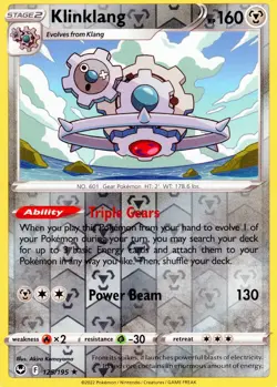 Pokemon TCG Silver Tempest "Klinklang" Reverse Holo! #125/195. NM To Mint! - Image 1