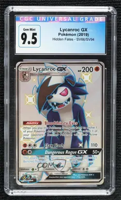 Shiny - Lycanroc GX Pokemon Sun & Moon Hidden Fates Vault CGC 9.5 Gem Mint - Image 1