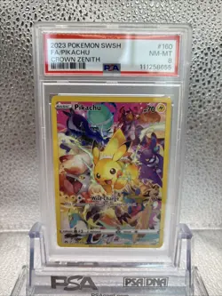 2023 POKEMON SWORD & SHIELD CROWN ZENITH #160 FULL ART/PIKACHU PSA 8 - Image 2