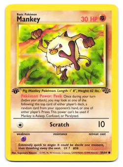 Mankey 55/64 Common Jungle Pokemon 1st Edition LP - Image 1