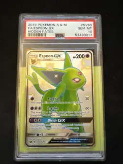 2019 POKEMON SUN & MOON HIDDEN FATES #SV60 FULL ART/ESPEON GX PSA 10GEM MINT - Image 1