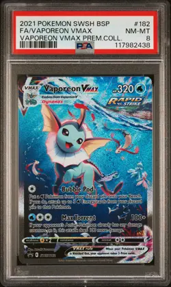 2021 Pokemon Swsh Black Star Promo Vaporeon VMAX #182 Fa VMAX Premium Coll PSA 8 - Image 1