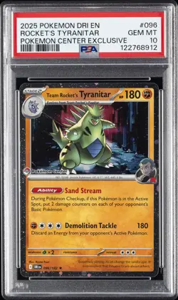 2025 POKEMON DRI EN-DESTINED RIVALS #096 TEAM ROCKET'S TYRANITAR PSA 10 - Image 1