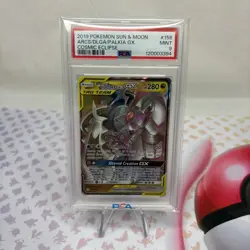 2019 Pokemon Sun & Moon Cosmic Eclipse ARCEUS & DIALGA & PALKIA GX 156 PSA 9 - Image 1