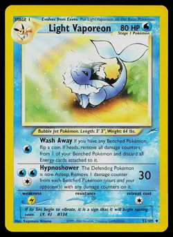 Pokemon Card Neo Destiny Light Vaporeon 52/105 Uncommon - Image 1