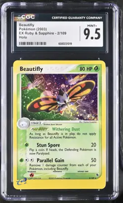CGC 9.5 MINT+ Beautifly 2003 EX Ruby & Sapphire 2/109 Holo Pokemon Card - Image 1