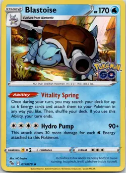 Blastoise Holo Rare Pokemon GO 017/078 LP - Image 1