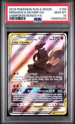 Pokemon Marshadow & Machamp GX 199/214 Full Alt Unbroken Bonds PSA 10 GEM MINT - Image 1