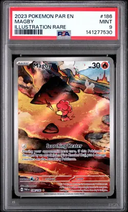 Pokemon PSA 9 Magby 186/182 SV04: Paradox Rift Holo Illustration Rare Mint - Image 1