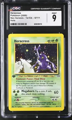 CGC 9 MINT Heracross Neo Genesis 1st Edition 6/111 Holo Pokemon Card - Image 1