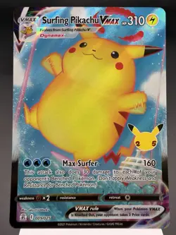 Surfing Pikachu VMAX 009/025 - Full Art Holo - Celebrations Pokemon Card MINT - Image 1