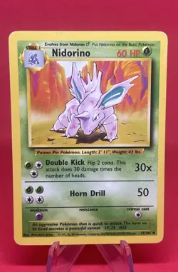 Nidorino 37/102 - Common 1999 English Base Set Pokemon Card - LP - Image 1