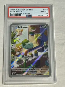 Pokemon TCG Bulbasaur Stellar Crown Illustration Rare 143/142, PSA 10 Gem Mint - Image 1