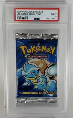POKEMON BASE SET 1999 UNLIMITED SEALED PACK THICK FONT PSA 9 - BLASTOISE - Image 1