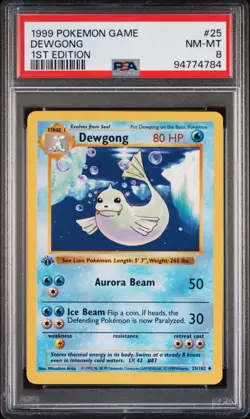 Pokemon Card - Dewgong - 25/102 - 1st Edition Base Set - 1999 - PSA 8 - Image 1