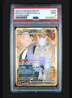 Destined Rivals Gold Team Rockets Mewtwo EX Hyper Rare Card 240/182 PSA 9 - Image 1