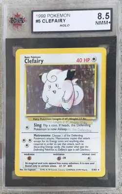 1999 CLEFAIRY Pokemon Base Unlimited Pokemon Holo Card #5 Graded KSA 8.5 NMM+ - Image 2