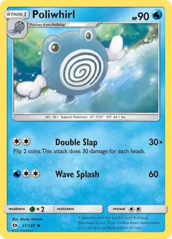 Pokemon TCG Poliwhirl SM Base Set Reverse Holo Foil 31/149 - Image 1