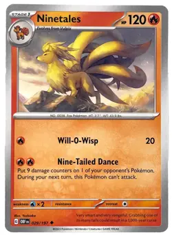Pokemon TCG Ninetales 029/197 Non Holo Obsidian Flames 2023 NM-Mint - Image 1