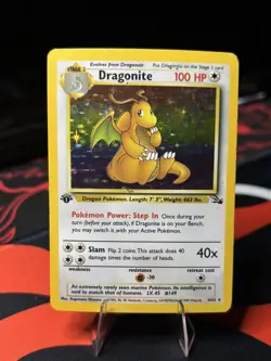Pokemon Dragonite 1st Edition Fossil Holo Rare 4/62 HP - Image 1