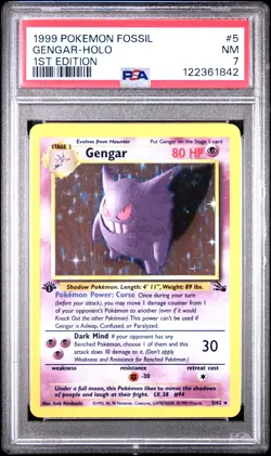 1999 POKEMON FOSSIL 1ST ED #5 GENGAR-HOLO PSA 7 - Image 1