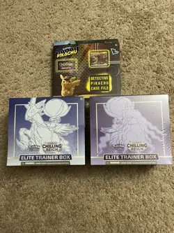 Pokemon Chilling Reign ETB Sealed Set Of 2 + Detective Pikachu Case File SEALED - Image 1