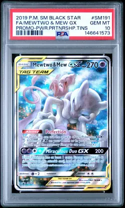 2019 POKEMON SM BLACK STAR PROMO #SM191 FULL ART/MEWTWO & MEW GX PSA 10 - Image 1