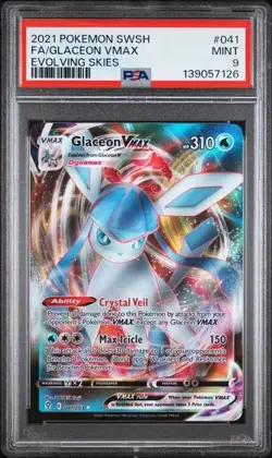 2021 POKEMON SWORD & SHIELD EVOLVING SKIES #041 FULL ART/GLACEON VMAX PSA 9 - Image 1