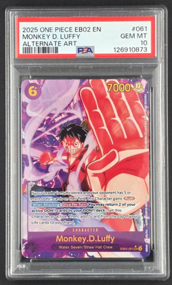 One Piece EB02-061 SEC Alt Art Monkey D Luffy PSA10 English - Image 1