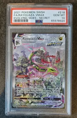 PSA 10 Rayquaza VMAX 218/203 Evolving Skies Alternate Alt Art Full SWSH Pokemon - Image 1
