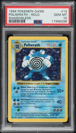 1999 Pokemon Base Set Shadowless Holo Poliwrath #13 PSA 10 GEM MINT - Image 1