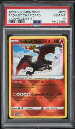2023 POKEMON SWORD & SHIELD CROWN ZENITH #020 RADIANT CHARIZARD PSA 10 GEM MINT - Image 1