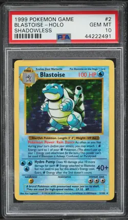 1999 Pokemon Base Set Shadowless Holo Blastoise #2 PSA 10 GEM MINT - Image 1