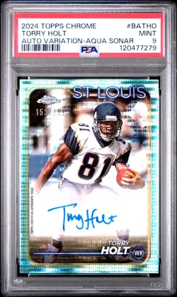 2024 Topps Chrome Autographs Torry Holt #BA-THO Aqua Sonar Refractor /199 PSA 9 - Image 1