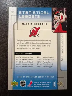 2006-07 Upper Deck Martin Brodeur New Jersey Devils Statistical Leaders (#SL5) - Image 2