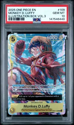 2025 ONE PIECE PROMOS ILLUSTRATION BOX VOL.3 #109 MONKEY D. LUFFY PSA 10 - Image 1