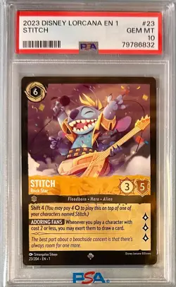 Disney Lorcana TCG Rock Star Stitch #23 Super Rare PSA 10 GEM-MT - Image 2