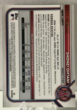 2022 Bowman Chrome Shohei Ohtani Black and White Mini Diamond #71 SP /199 - Image 2