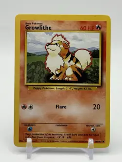 GROWLITHE - 28/102 - Base Set - Pokemon Card - LP+ FREE SHIPPING H4 - Image 1